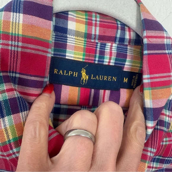 Polo Ralph Lauren Pink Colorful Plaid Men’s Button Up Shirt Pony Cotton M - Picture 5 of 5